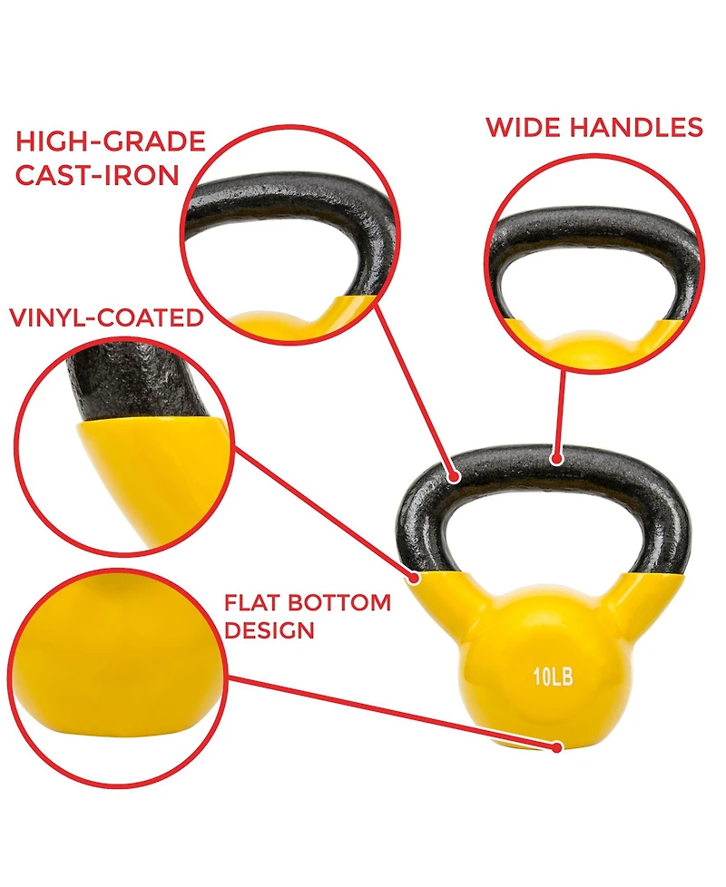Sunny Health & Fitness Vinyl Color Coated Kettle Bell - 5, 10, 15, 20, 25 Pound Option