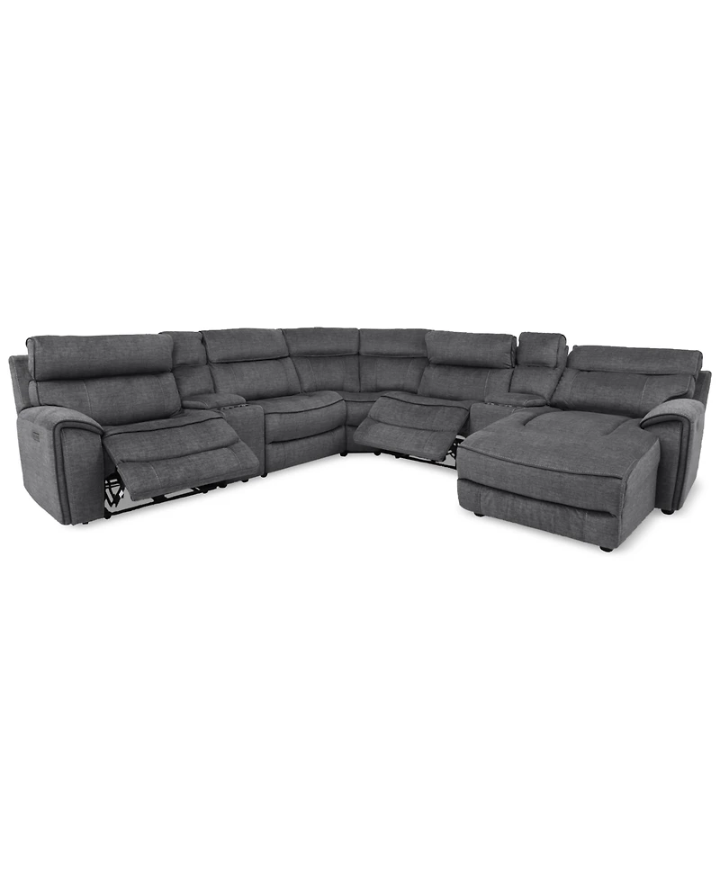 Closeout! Hutchenson 7-Pc. Fabric Chaise Sectional with 2 Power Recliners and 2USB Consoles
