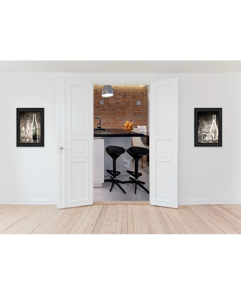 Trendy Decor 4U Moody Gray Glassware Still Life 2-Piece Vignette by Bluebird Barn, Black Frame, 15" x 19"