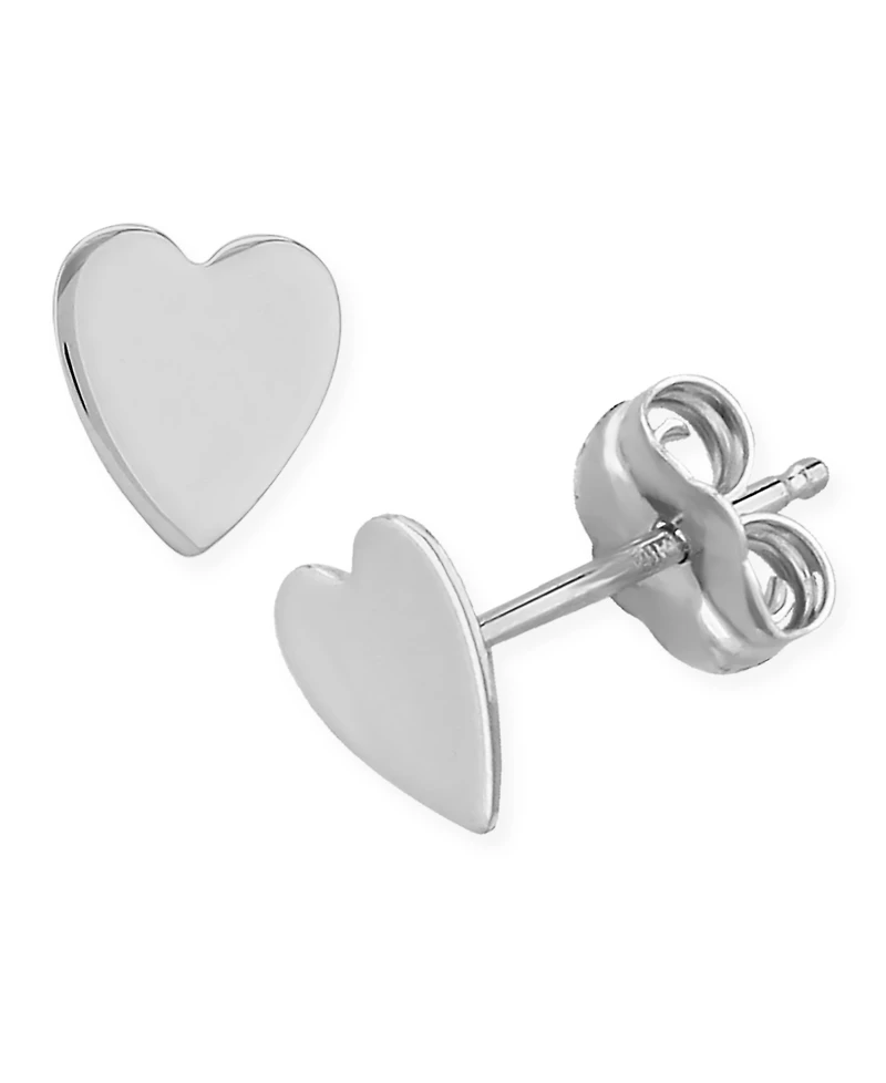 Flat Heart Stud Earrings 14k Yellow Or White Gold