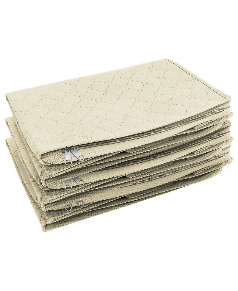 Sorbus 3 Pack Foldable Storage Bag Organizers - Great for Clothes, Blankets, Closets, Bedrooms, and More (Beige)