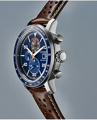 Citizen Eco-Drive Men's Chronograph Brycen Chestnut Brown Leather Strap Watch 44mm