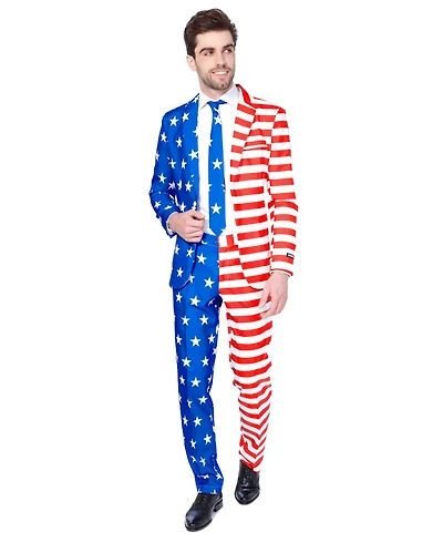 Suitmeister Men's Usa Suit - American Flag Outfit Slim Fit - Blue - Red - White