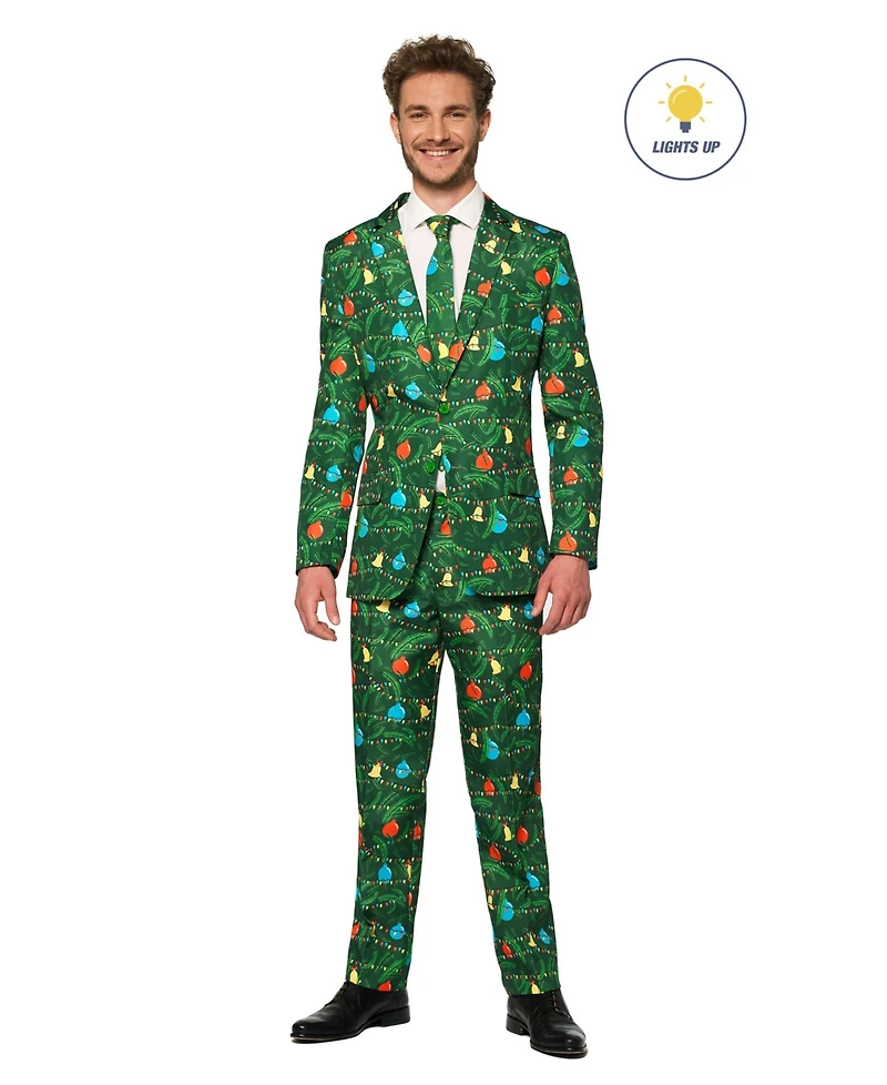 Suitmeister Men's Christmas Suit - Real Light Up Festive Outfit Slim Fit Green