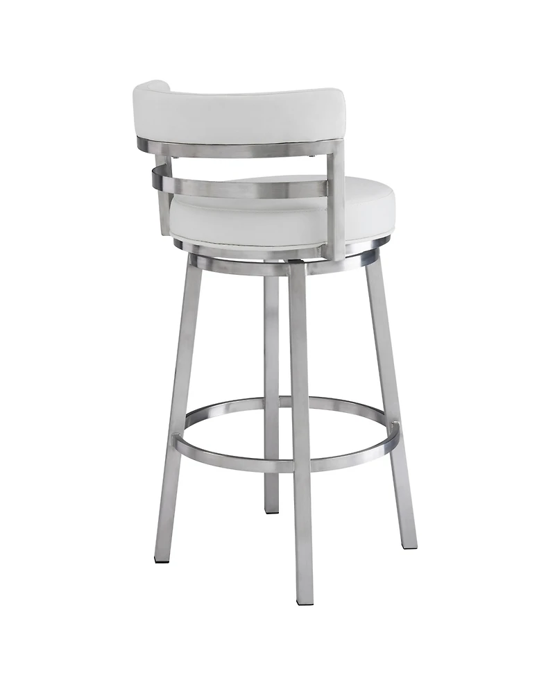 Madrid 30" Bar Height Swivel Gray Artificial leather and Brushed Stainless Steel Stool
