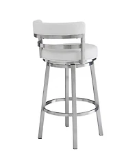 Madrid 30" Bar Height Swivel Gray Artificial leather and Brushed Stainless Steel Stool