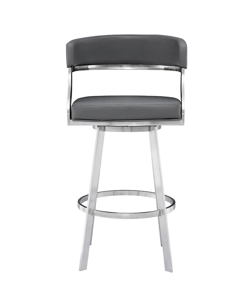Saturn 30" Bar Height Swivel Gray Artificial leather and Brushed Stainless Steel Bar Stool
