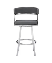 Saturn 30" Bar Height Swivel Gray Artificial leather and Brushed Stainless Steel Bar Stool