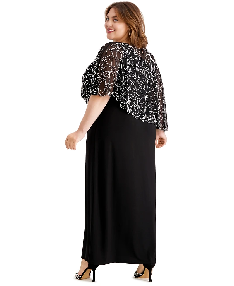 Msk Plus Beaded Cape Gown