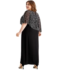 Msk Plus Beaded Cape Gown