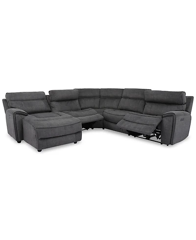 Closeout! Hutchenson 5-Pc. Fabric Chaise Sectional with 2 Power Recliners