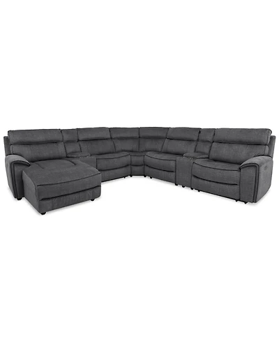 Closeout! Hutchenson 7-Pc. Fabric Chaise Sectional with 3 Power Recliners and 2 Consoles