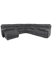 Closeout! Hutchenson 7-Pc. Fabric Chaise Sectional with 3 Power Recliners and 2 Consoles