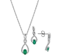 2-Pc. Set Sapphire (1-1/3 ct. t.w.) & Diamond (1/20 Pendant Necklace Matching Drop Earrings Sterling Silver (Also Emerald)