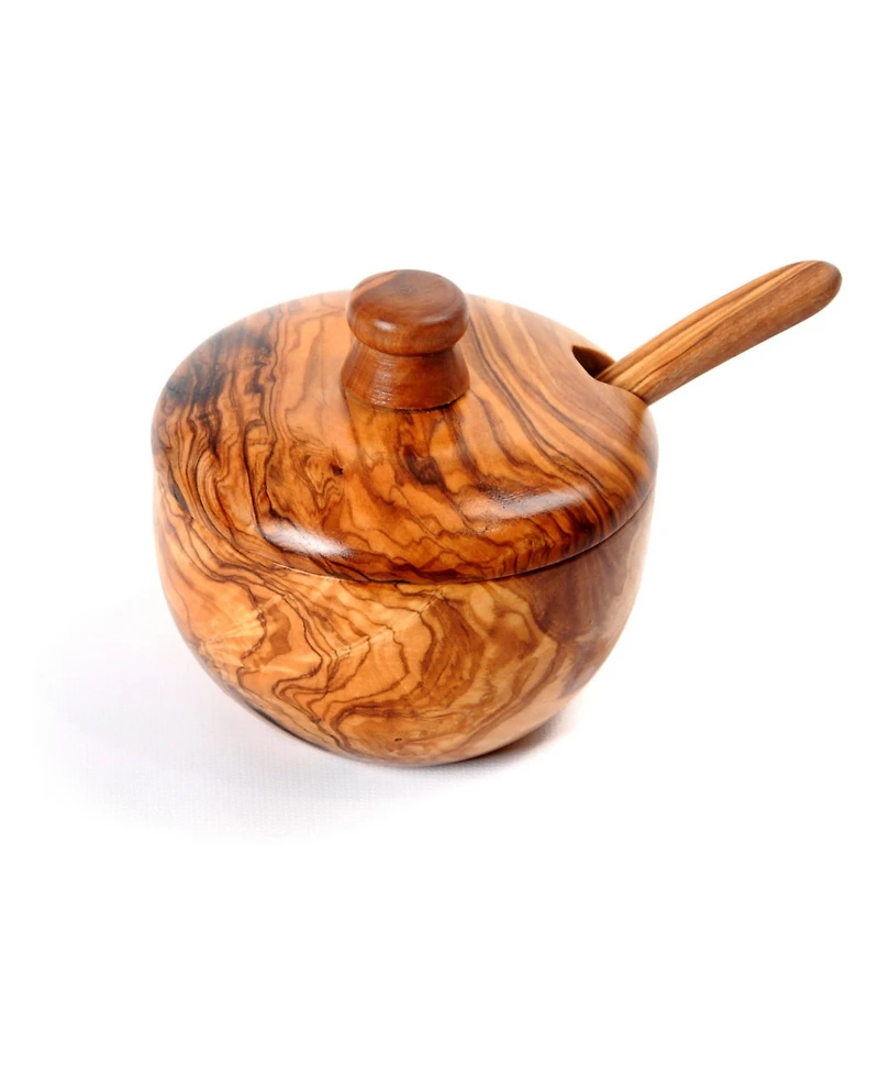 BeldiNest Olive Wood Sugar Bowl with Spoon