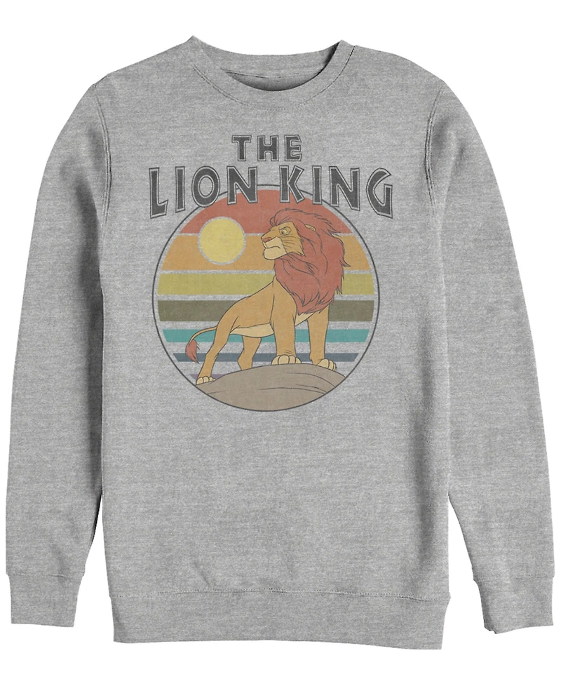 Disney Men's Lion King Rainbow Striped Sunset, Crewneck Fleece