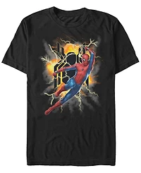 Marvel Men's Spider-Man Far From Home Exploding Logo Action Pose, Short Sleeve T-shirt