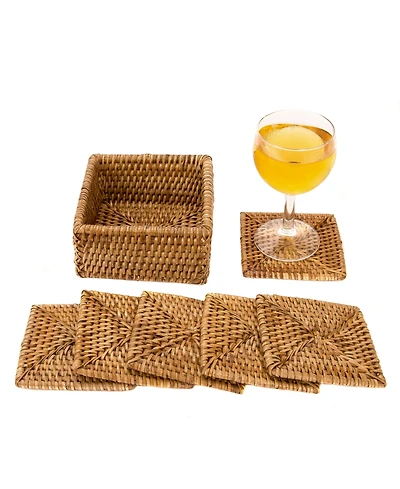 Artifacts Trading Company Rattan Square Coasters - 7 piece set