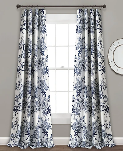 Lush Decor Botanical Garden Light Filtering Window Curtain Panels Pair 52"W x 95"L Blue - Floral Curtains for Living Room