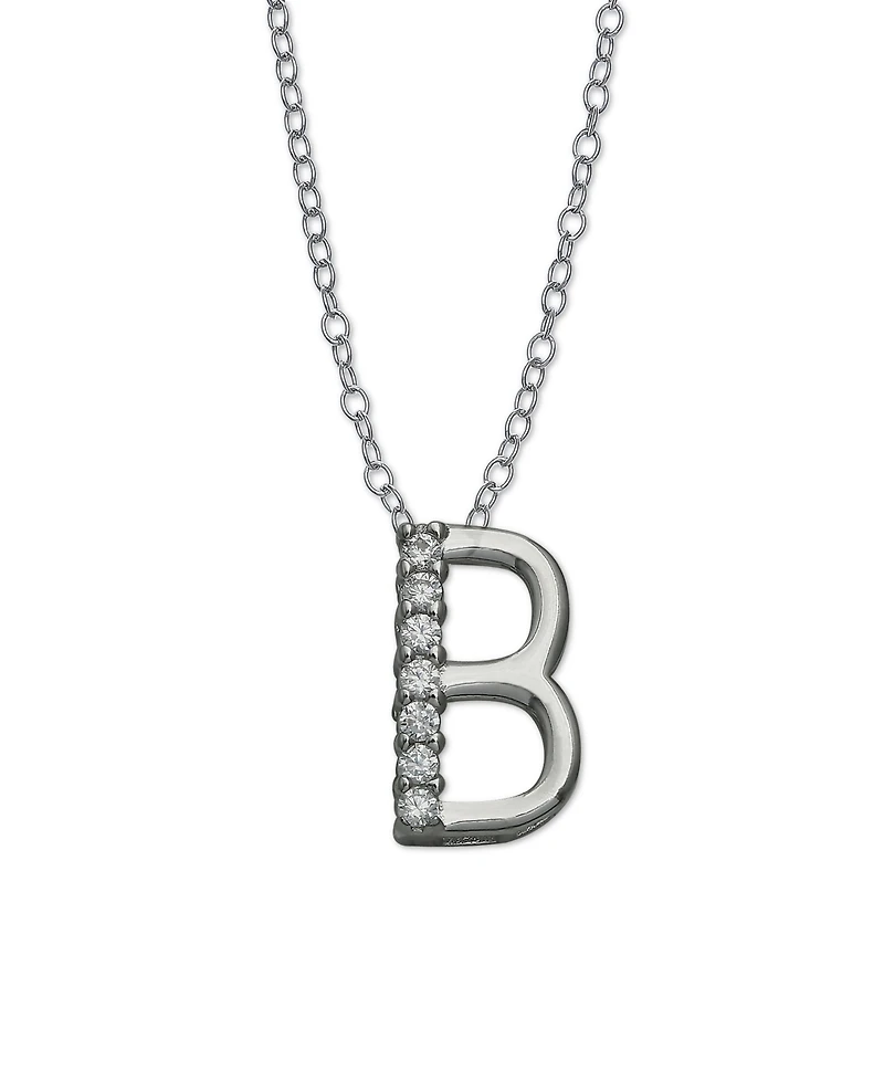 Cubic Zirconia Initial Pendant Necklace in Sterling Silver