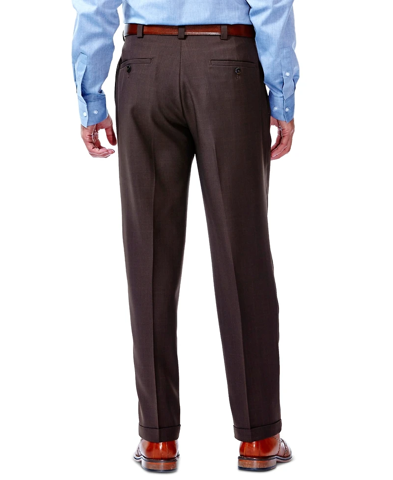Haggar Men's Eclo Stria Classic Fit Pleated Hidden Expandable Waistband Dress Pants