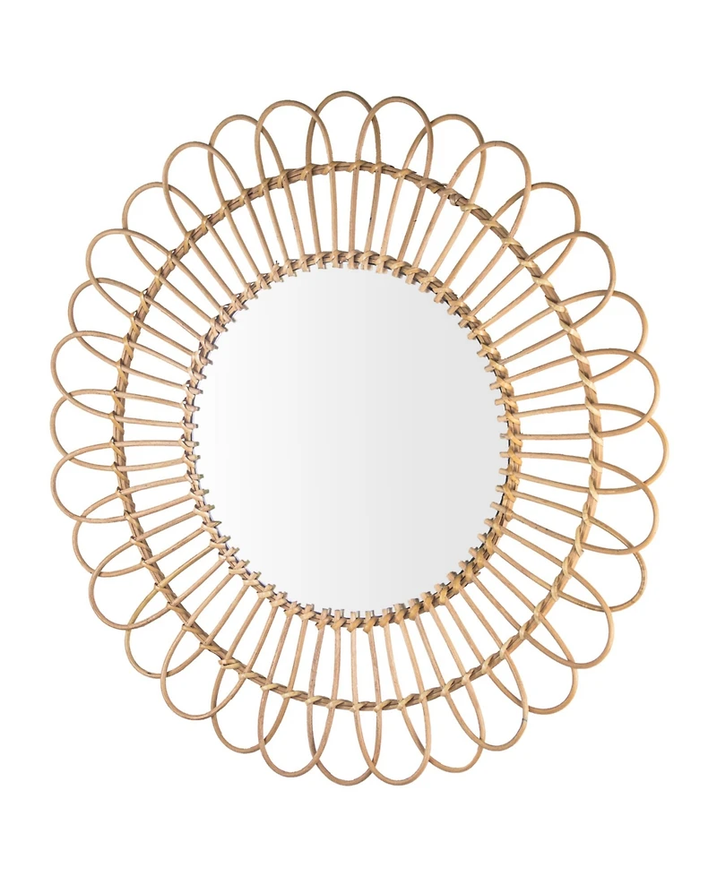 American Art Decor Woven Rattan Sunburst Accent Wall Mirror