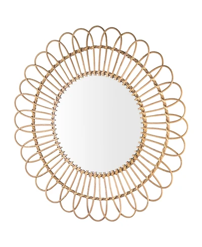 American Art Decor Woven Rattan Sunburst Accent Wall Mirror
