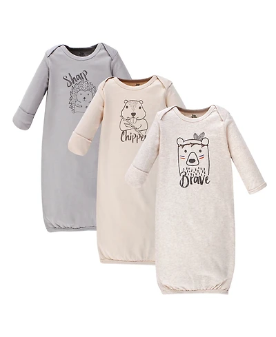Yoga Sprout Baby Boys Cotton Long-Sleeve Gowns 3pk, Wild