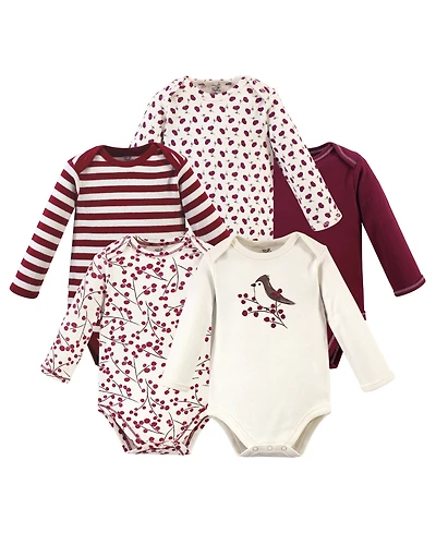 Touched by Nature Baby Girls Soft Natural Cotton Long-Sleeve One-Piece Essentials