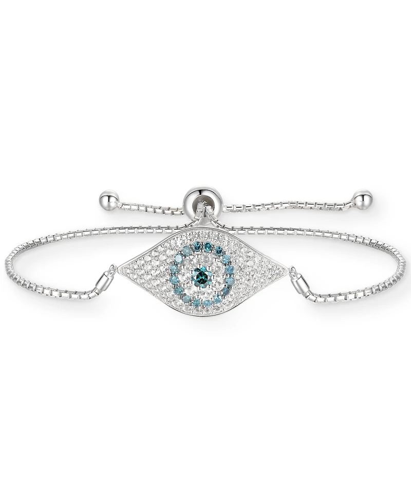 Cubic Zirconia Evil Eye Bolo Bracelet in Sterling Silver
