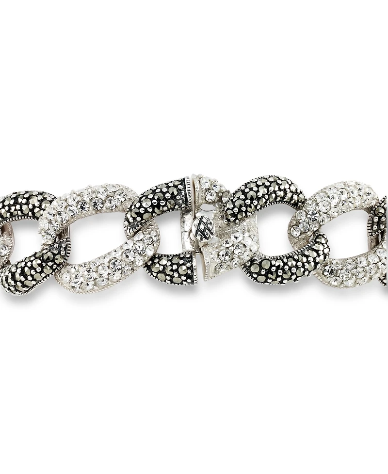 Marcasite and Crystal Pave Oval Link 7 1/2" Bracelet in Sterling Silver