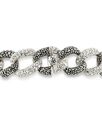 Marcasite and Crystal Pave Oval Link 7 1/2" Bracelet in Sterling Silver