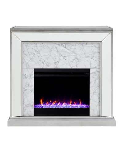 Southern Enterprises Audrey Faux Stone Mirrored Color Changing Electric Fireplace
