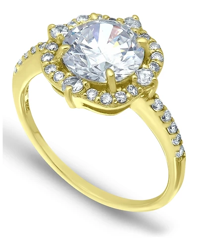 Tanzanite Cubic Zirconia Fancy Halo Ring 18K Gold Plate