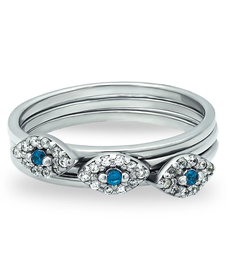 Macy's Cubic Zirconia Evil Eye Trio 18K Silver Plate Stack Ring, Set of 3 Rings