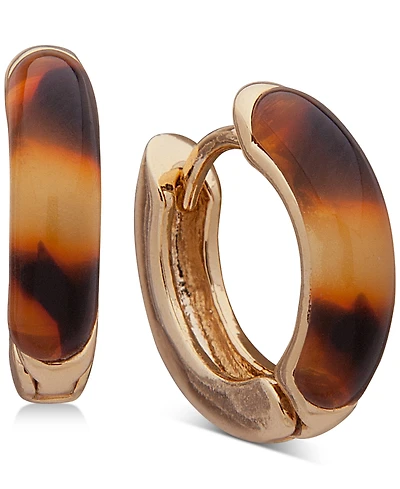 Lauren Ralph Lauren Gold-Tone Small Tortoise-Look Huggie Hoop Earrings, 0.6"