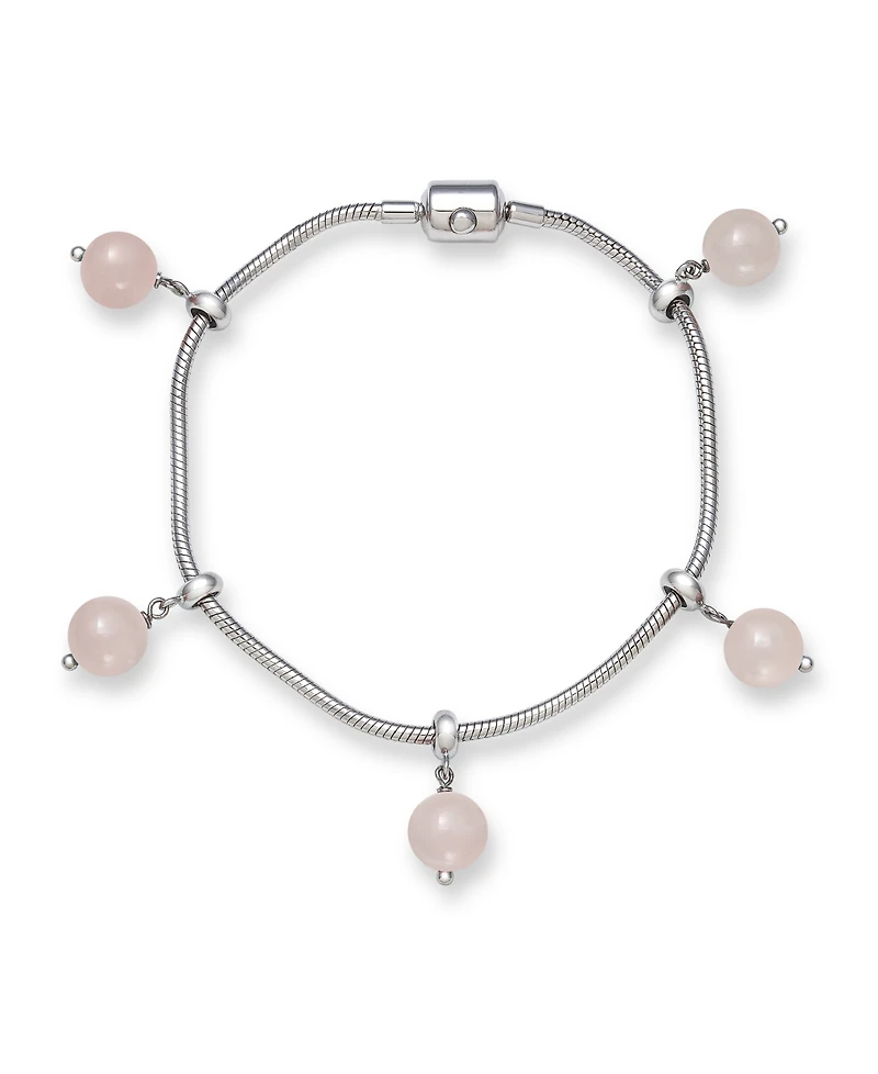 Adjustable Rose Quartz 8mm Charm 7.5" Bracelet in Sterling Silver