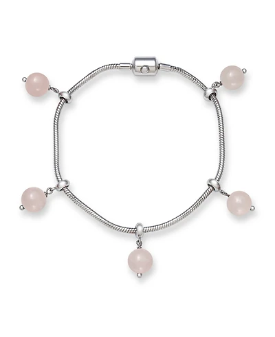 Adjustable Rose Quartz 8mm Charm 7.5" Bracelet in Sterling Silver