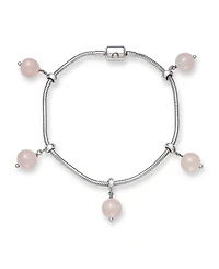 Adjustable Rose Quartz 8mm Charm 7.5" Bracelet in Sterling Silver