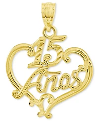 14k Gold Charm, Diamond-Cut 15 Anos Heart Charm