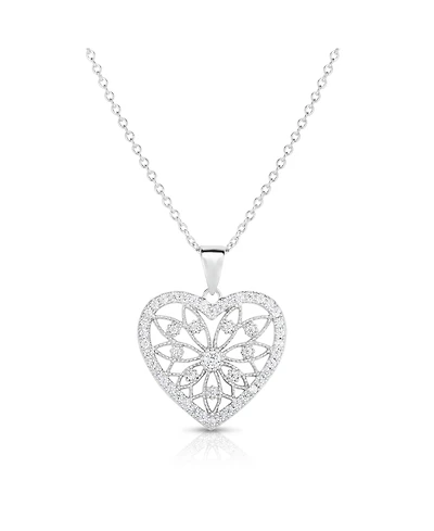 Cubic Zirconia Heart Pendant In Silver Plate