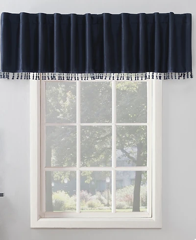 Evelina Faux Dupioni Silk Beaded Tassels Thermal Extreme 100% Blackout Back Tab Curtain Valance