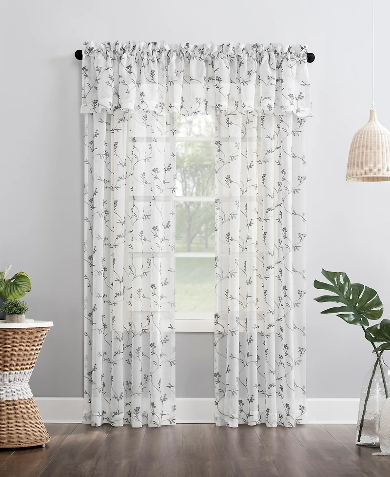Delia Embroidered Floral Sheer Rod Pocket Curtain Panel