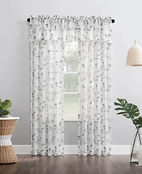 Delia Embroidered Floral Sheer Rod Pocket Curtain Panel