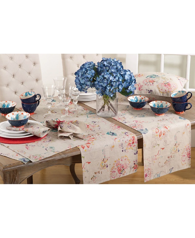 Saro Lifestyle Primavera Collection Printed Floral Design Table Runner