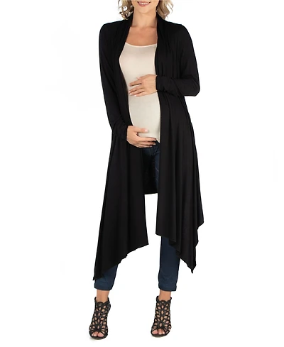 24Seven Comfort Apparel Long Sleeve Knee Length Open Maternity Cardigan