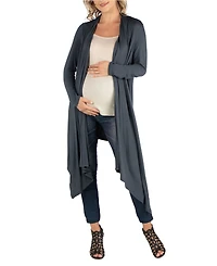 24Seven Comfort Apparel Long Sleeve Knee Length Open Maternity Cardigan
