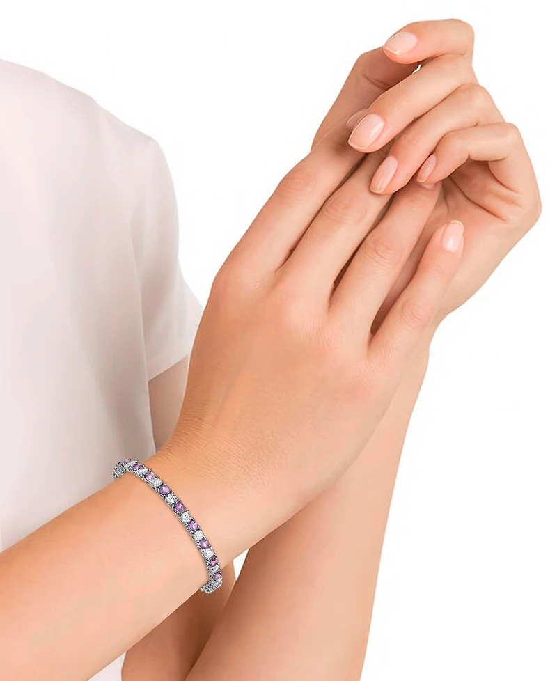 Simulated Cubic Zirconia Alternating Line Bracelet Silver Plate