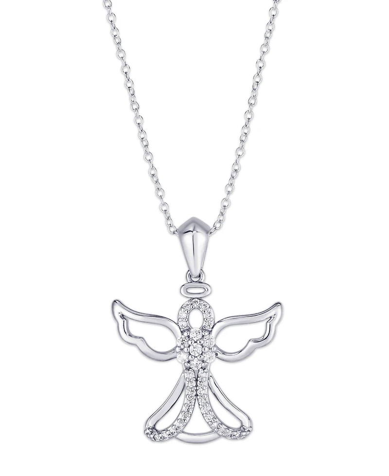 Cubic Zirconia Angel Pendant Necklace in Silver Plate