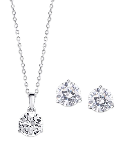 Cubic Zirconia Round Pendant Necklace and Earring set in Silver Plate
